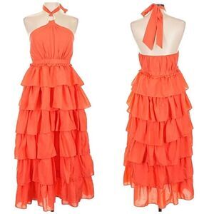 ⭐️ HP ⭐️ DO+BE Multi Tiered Halter Dress Low Back size Large NWT